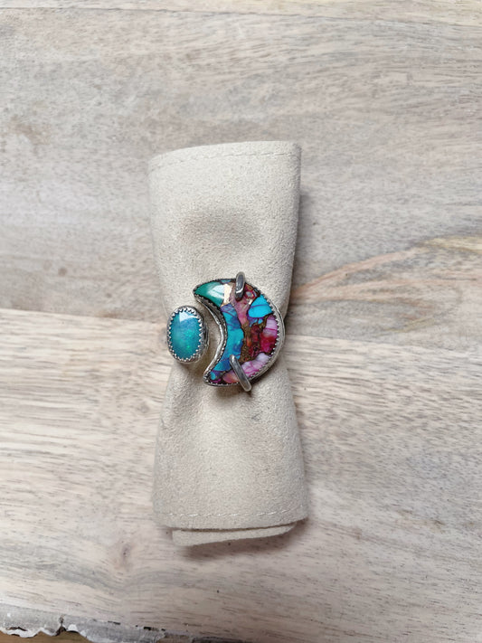 Pink Dahlia and Australian Opal Ring